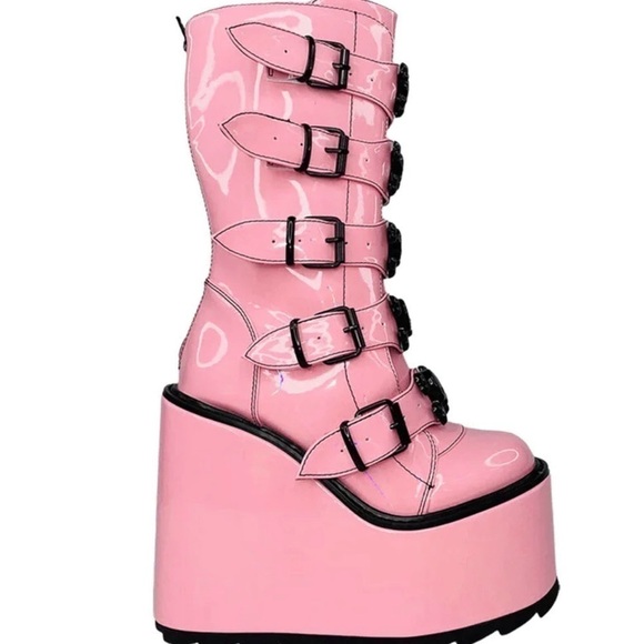 NIB Y.R.U. Pink Dune Skull Platform Boots - Picture 2 of 11